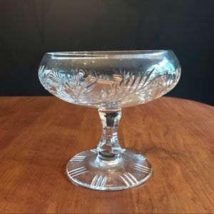 Vintage Cut crystal pedestal dish w/ leaf detail.